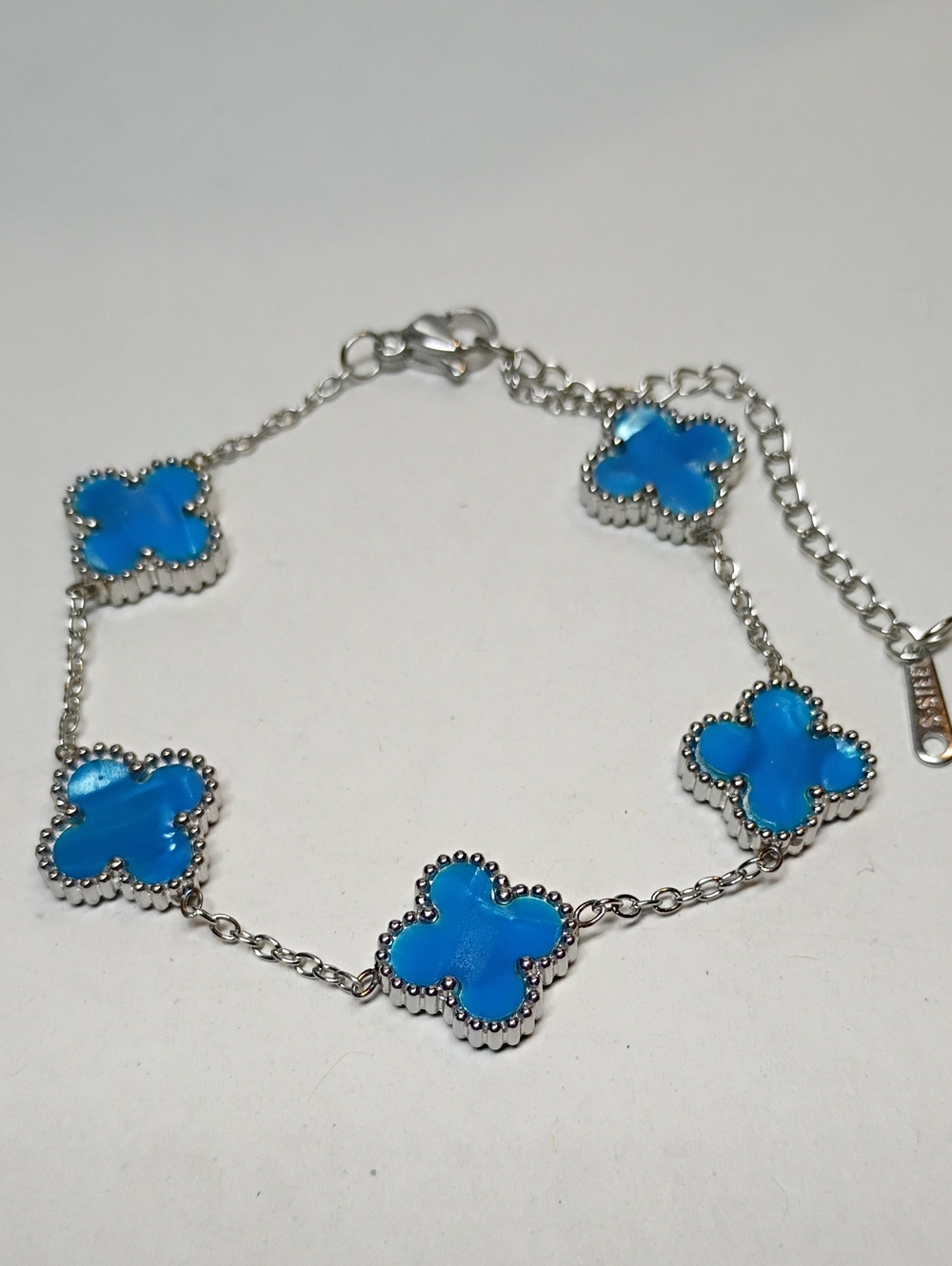 New Silver Bracelet with Blue Clover Motifs 🚨